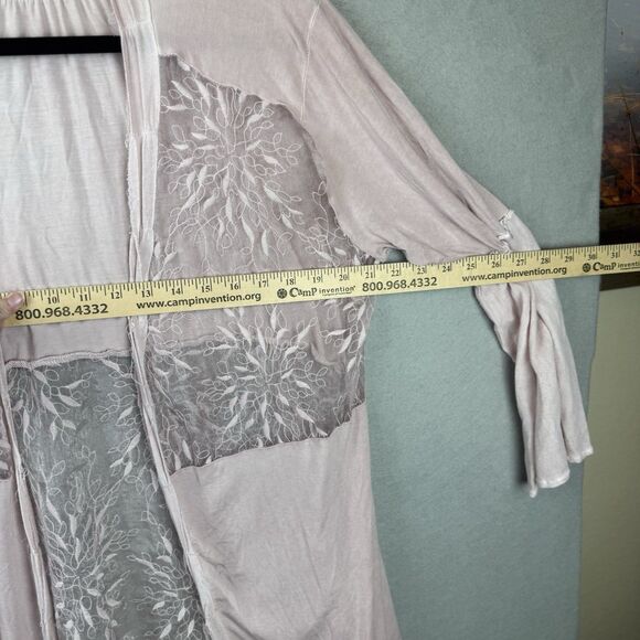 Pol Women’s Lace Sheer Sz S Open Cardigan Boho Peasant Pink Oversized - Picture 4 of 6